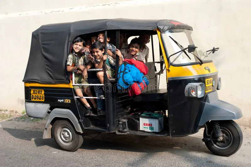 school children going home classes primary school rickshaw kochi india february unidentified uniform february 41379688